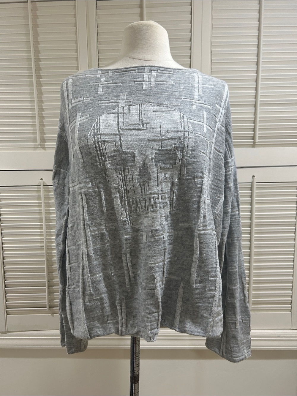 Skull Cashmere Gray Skull Pattern Lightweight Sweater